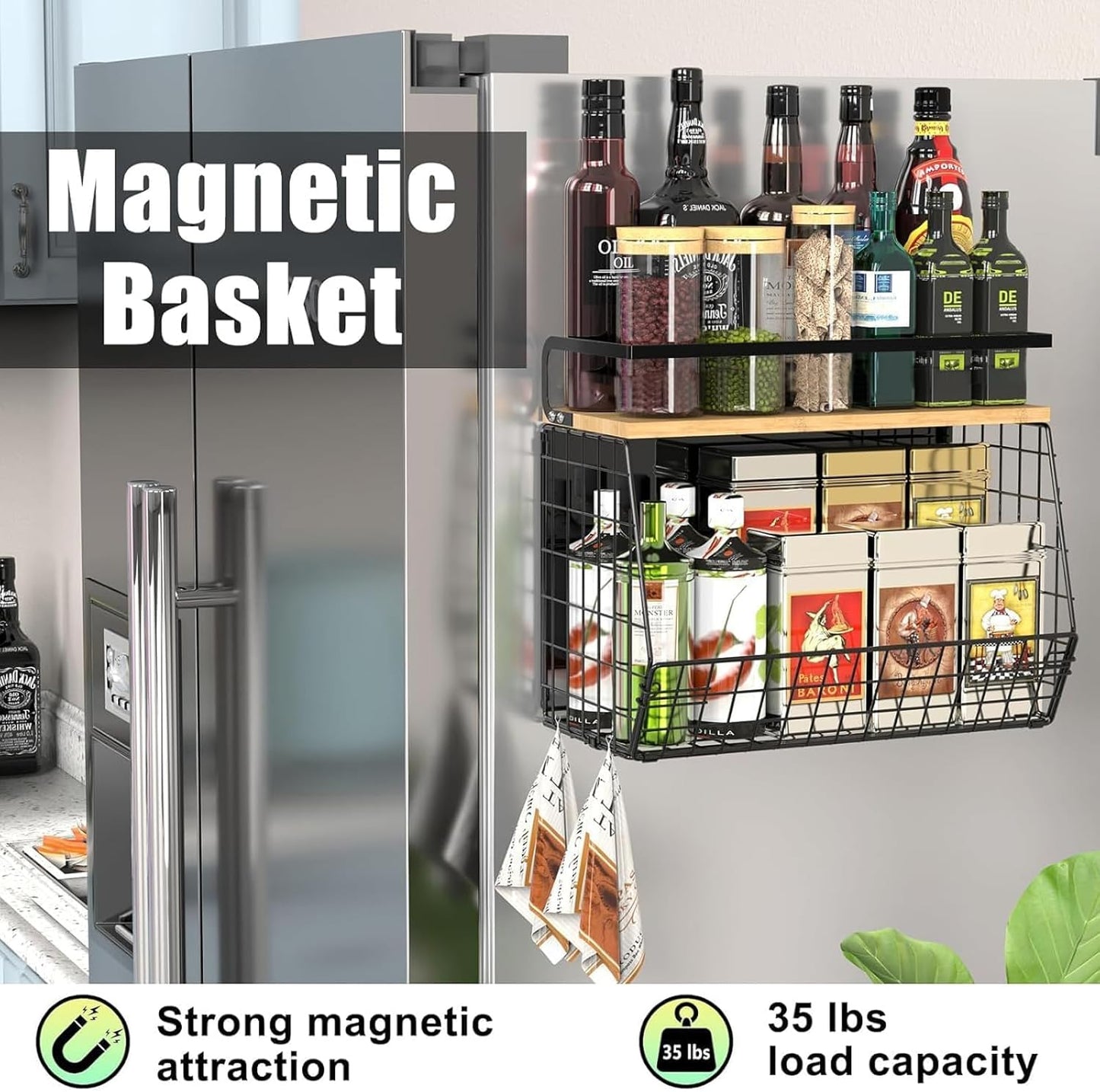 2 Pack Magnetic Spice Storage Rack Organizer for Refrigerator