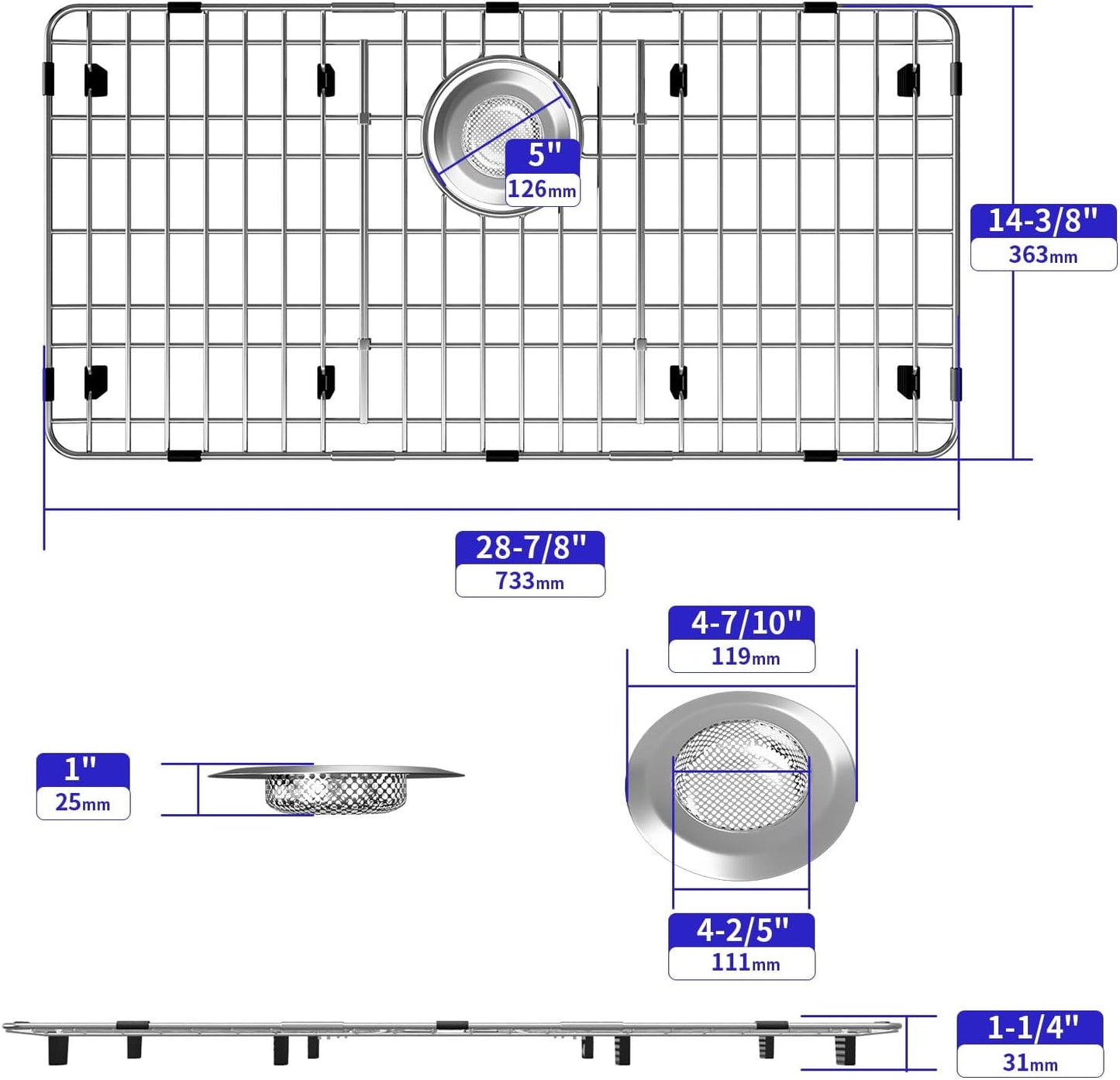 Sink Protectors for Kitchen Sink, Sink Grate Grid for Bottom of Sink, Metal Sink Rack