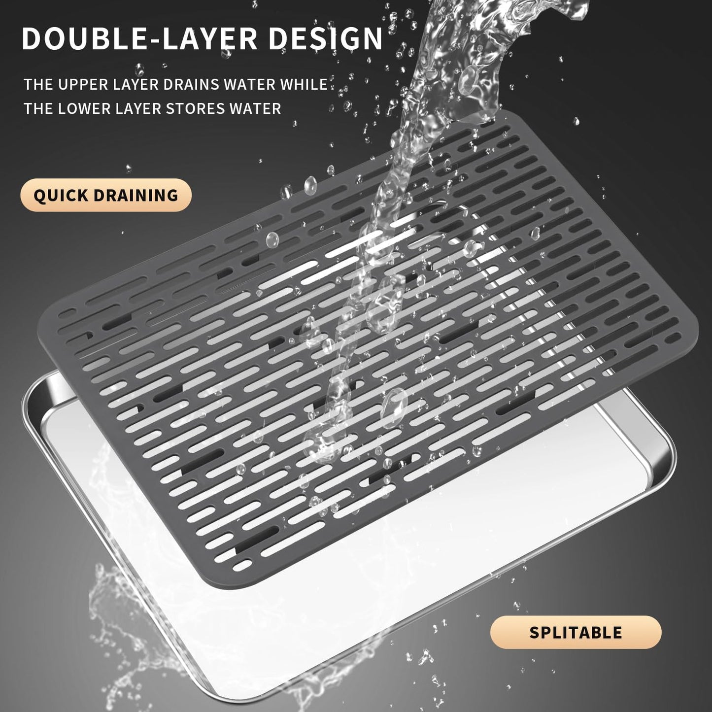 Stainless Steel Drain Tray, Cup & Dish Drying Rack