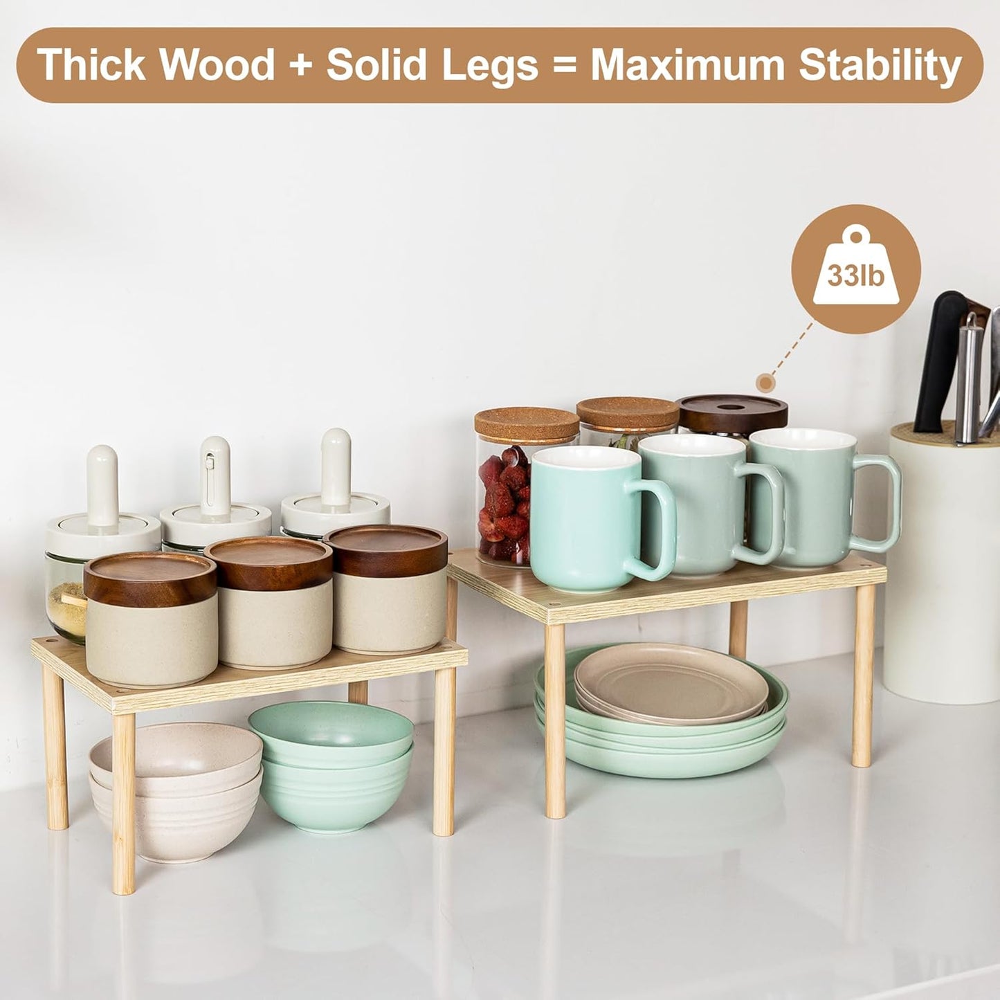 Wood Cabinet Organizer Shelf, Set of 4 Kitchen Counter Shelves