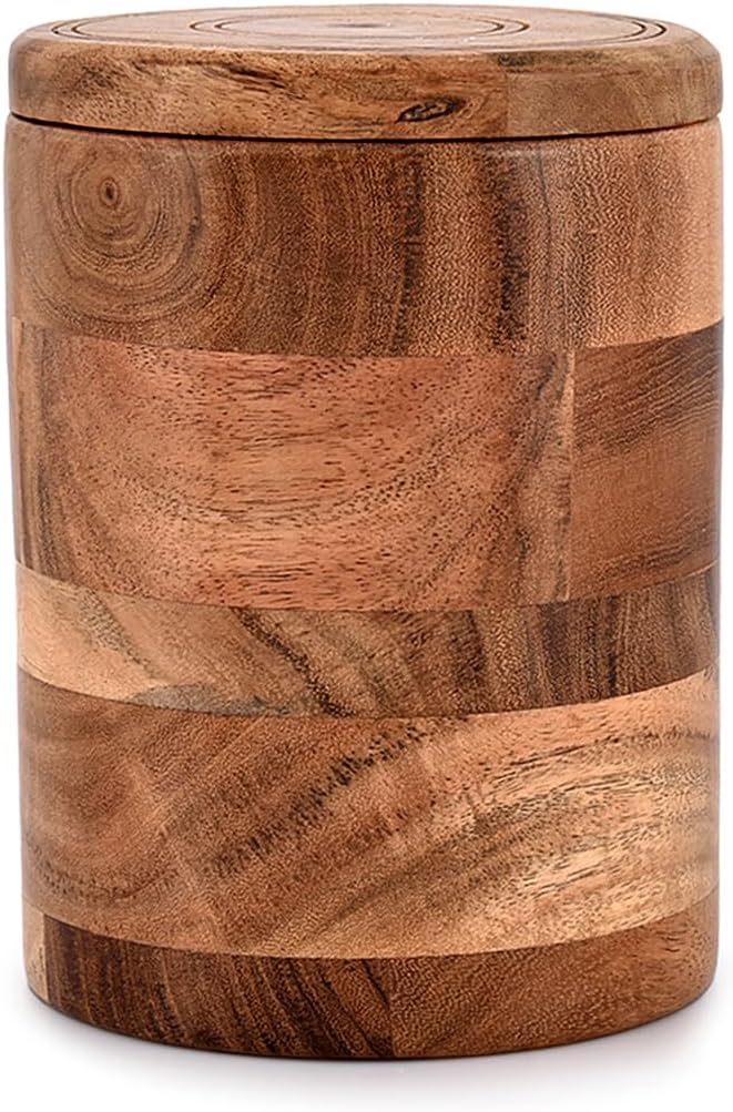 Acacia Wood round wooden storage jar with Lid for Keeping Cookies, Coffee, Flour, Sugar