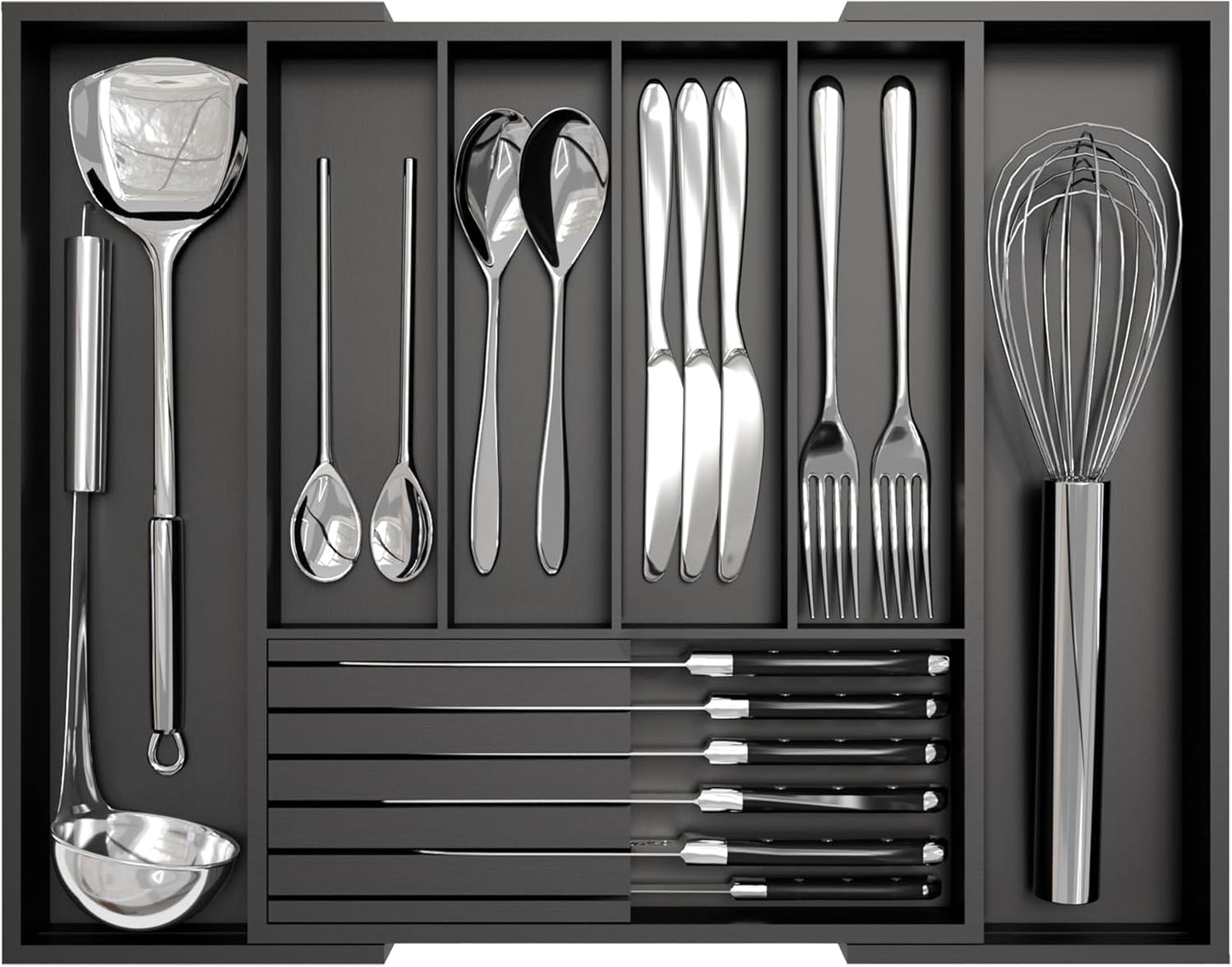 Bamboo Kitchen Silverware Drawer Organizer - Expandable Wood Utensil Holder with Dividers