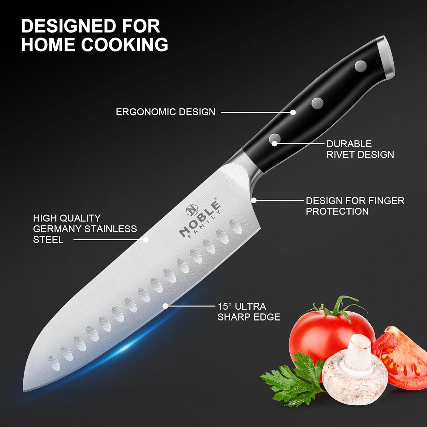Knife Set with Block, N NOBLE FAMILY 16Pcs Kitchen Knives Drawer Organizer Set with Sharpener