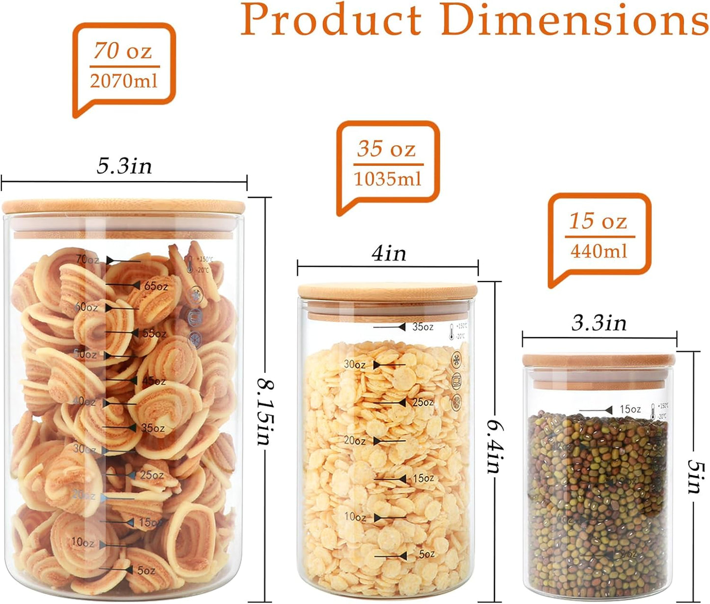 Glass Storage Containers with Lids,Glass Jars with Bamboo Lids, Canisters Set for Pasta, Nuts