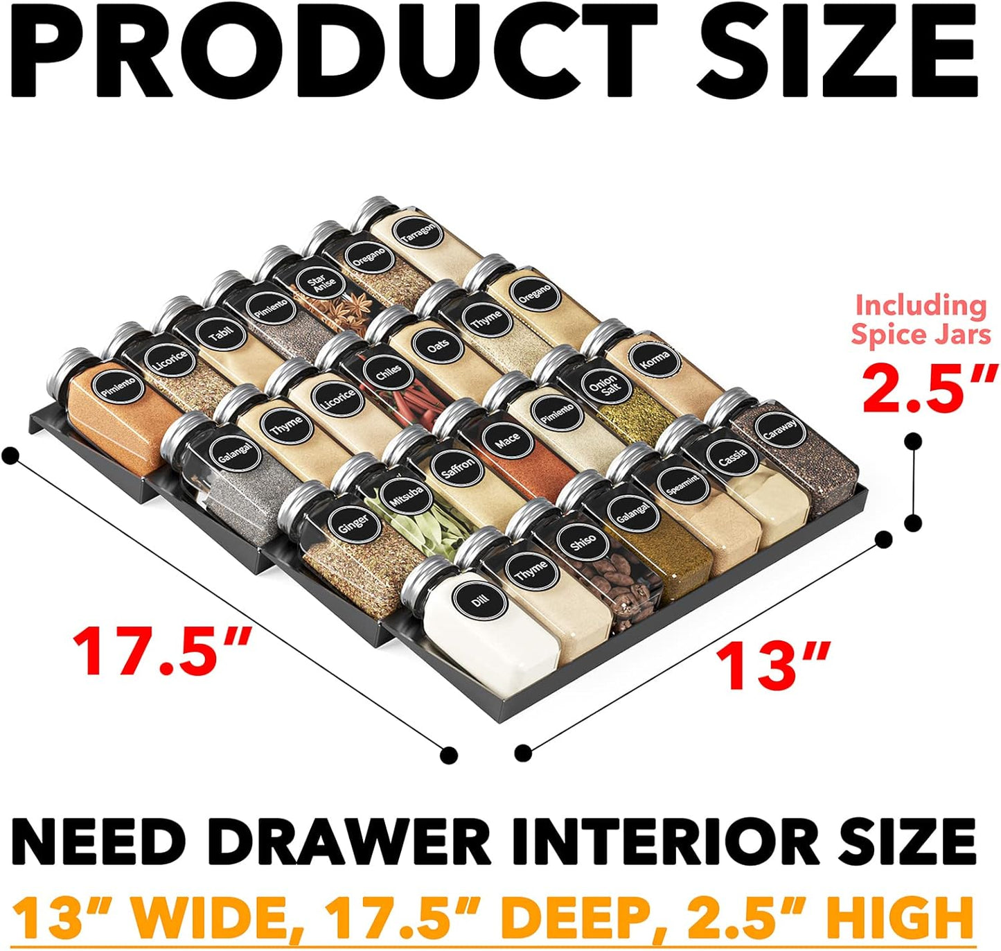 Spice Drawer Organizer with 28 Spice Jars, 386 Spice Labels