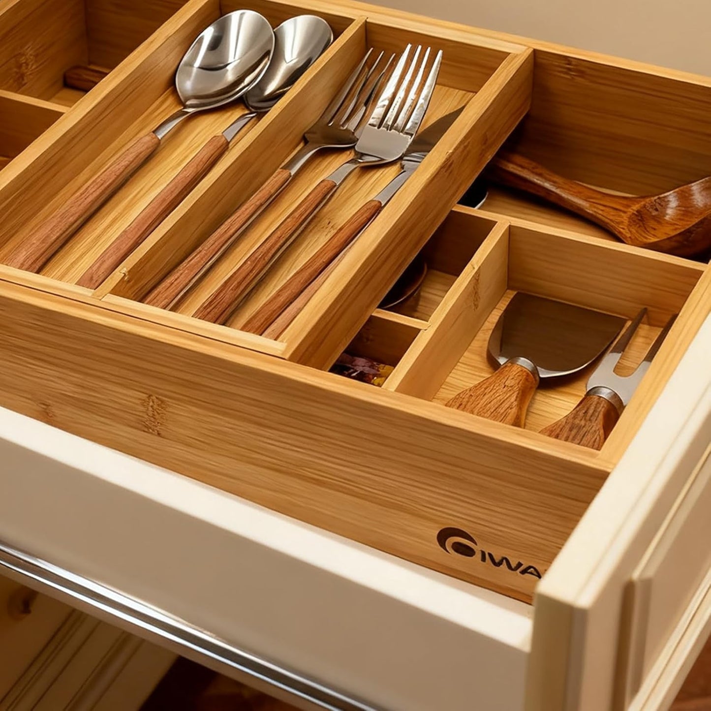 2-Tier Drawer Organizer with Removable Cutlery Tray Kitchen Utensil Silverware Drawer Organizer