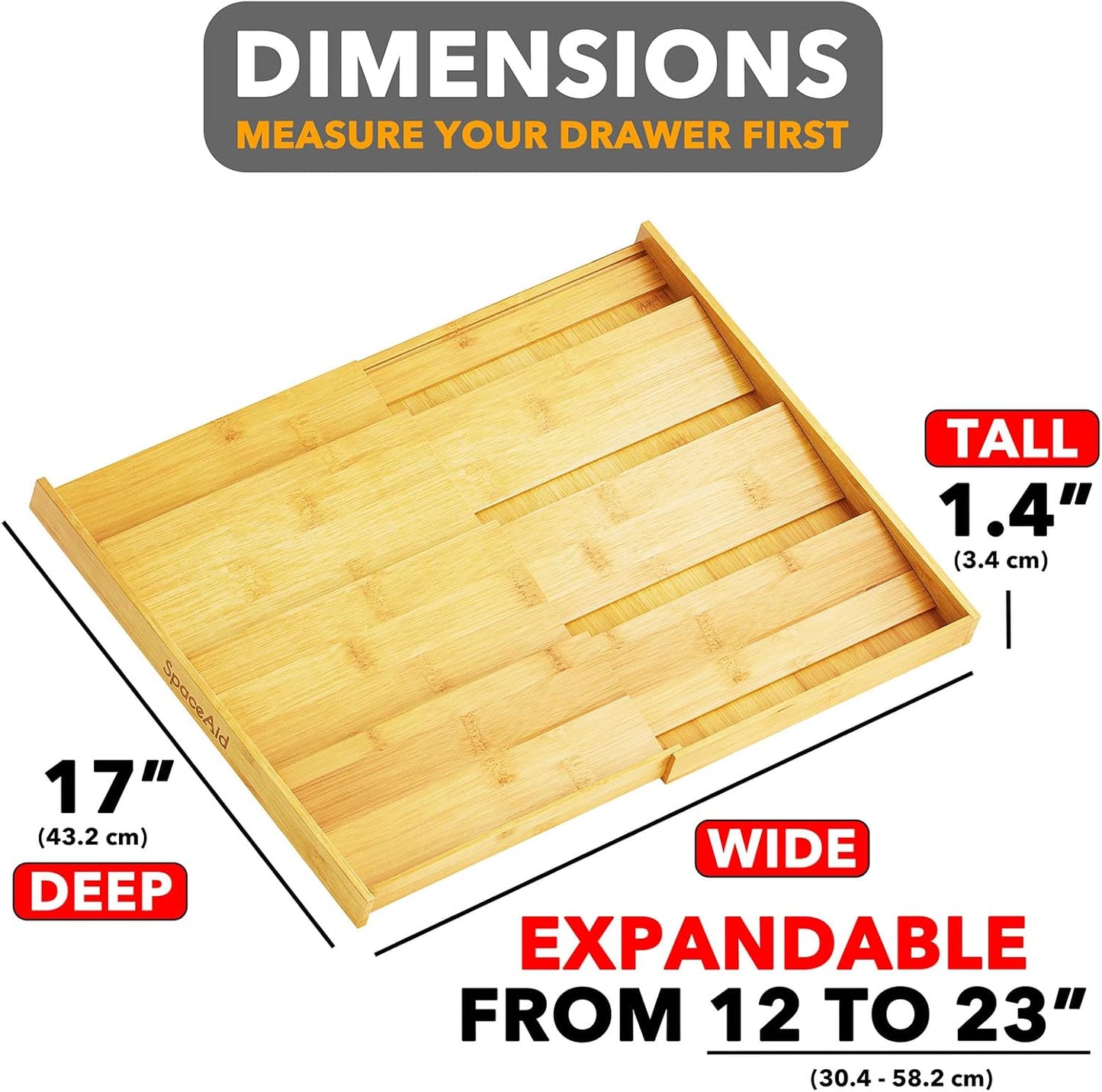 Bamboo Spice Drawer Organizer, (Need 3" Deep Drawer) Expandable 4 Tier Spices Rack for Cabinet