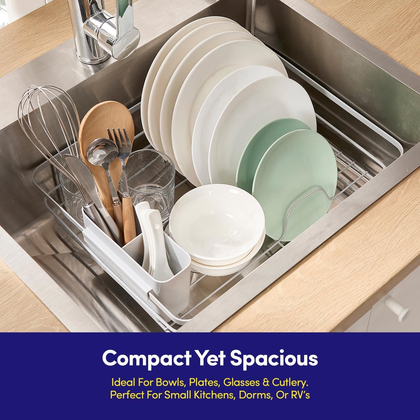 Dish Drying Rack 3 Piece Dish Drainer with Drainboard Set for Kitchen Counter ✅– Dish Rack with Removable Utensil Holder & Swivel Spout for Countertop ✅– DishRack for Plates, Cups & More, Silver
