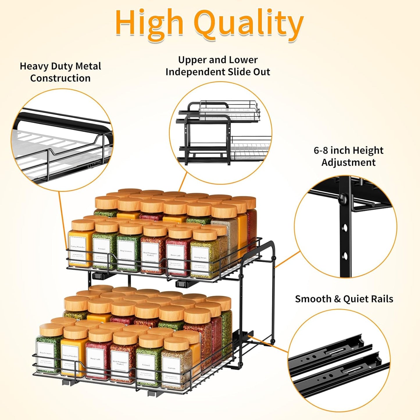 Spice Organization for Cabinet,2 Tier Pull out Spice Rack Organizer for Inside Cabinets & Pantry