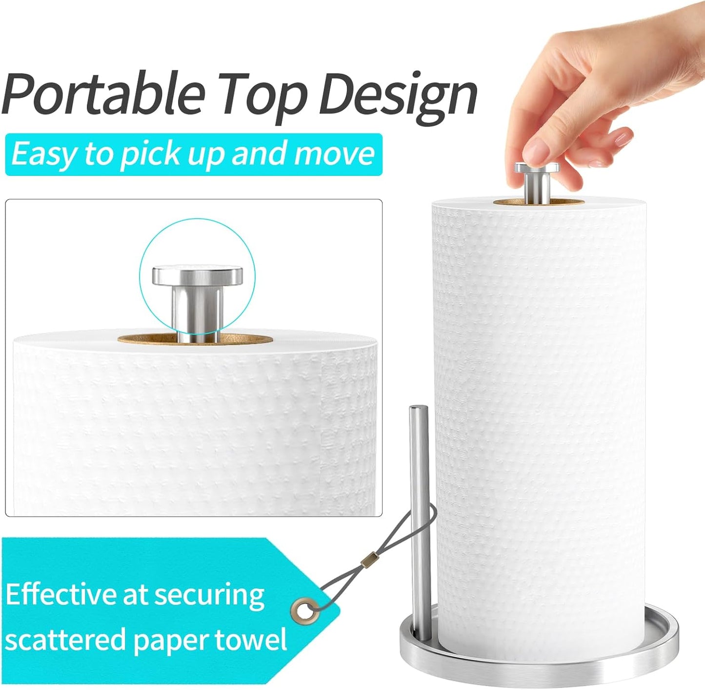 Paper Towel Holder Countertop, Standing Paper Roll Holder with Anti Slip Weighted Base