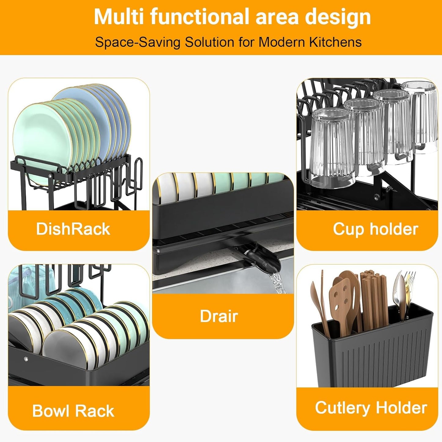 Large Dish Drying Rack 2 Tier for Kitchen Counter