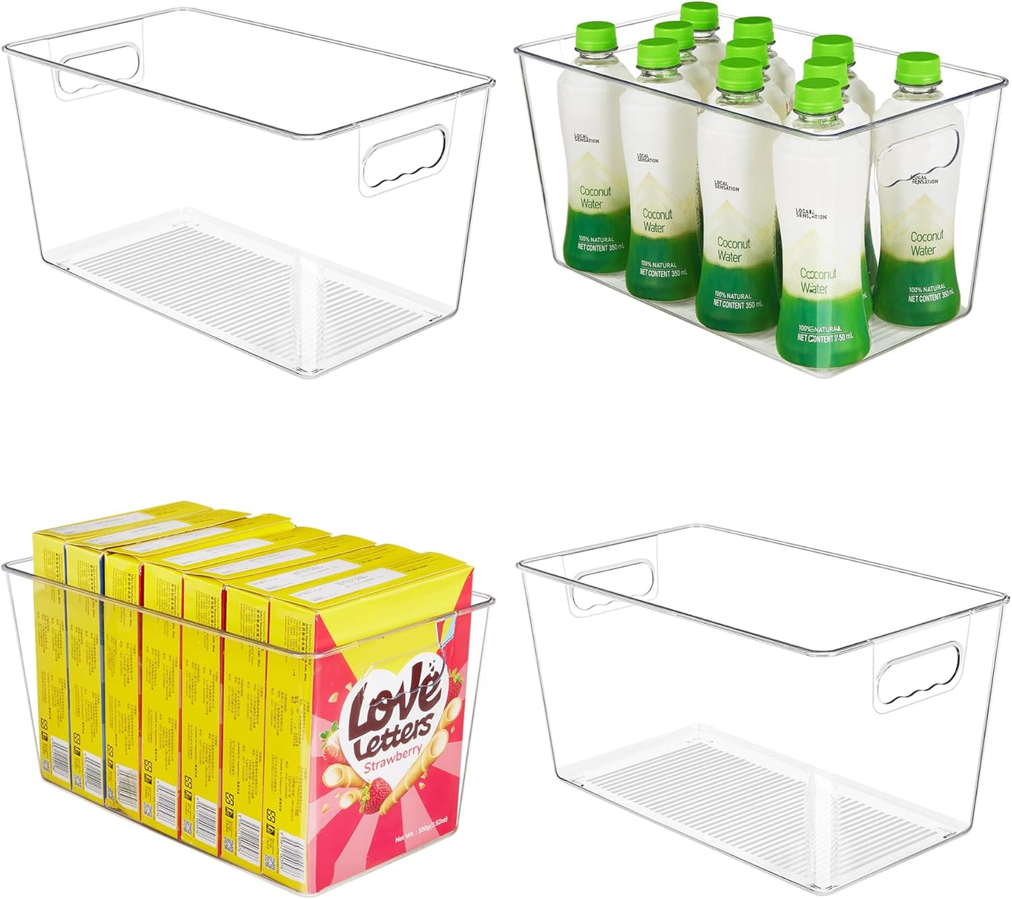 Clear Plastic Storage Bins, 4 Pack Pantry Organizer Bins with Handle for Kitchen