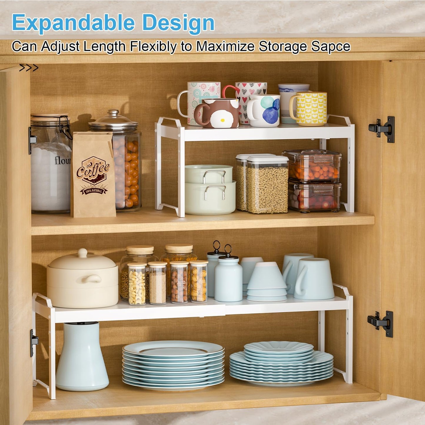 4 Pack Kitchen Cabinet Shelves Organizers, Kitchen Counter Storage Shelf Spice Rack