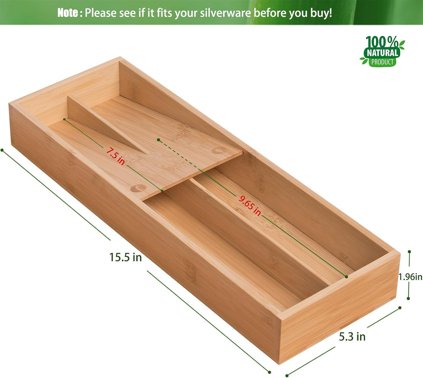 Bamboo Silverware Drawer Organizer, Kitchen Small Silverware Organizer, Utensil Tray Holder