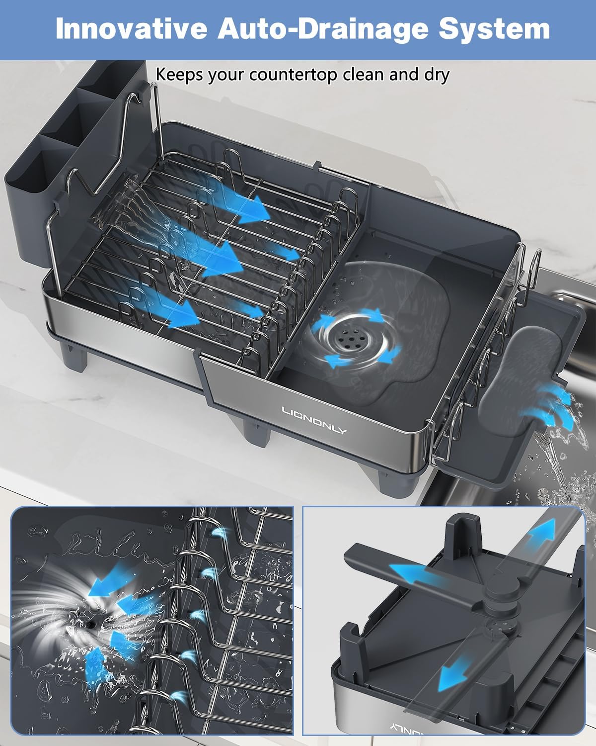 Expandable Dish Drying Rack with Drain Spout