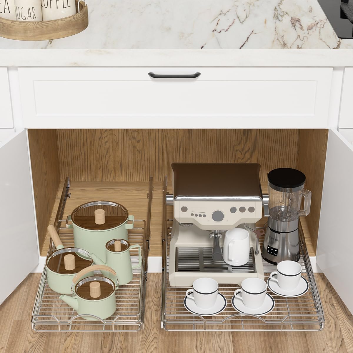 Pull Out Cabinet Organizer (21" W x 21" D), Pull out Shelves 1 Tier