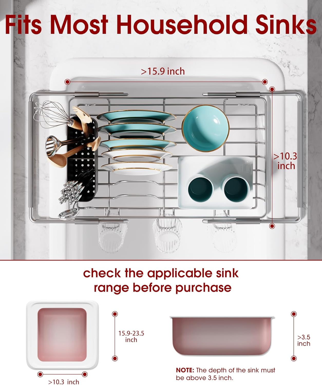 Dish Drying Rack in Sink - Expandable Stainless Steel Dish Rack Over the Sink