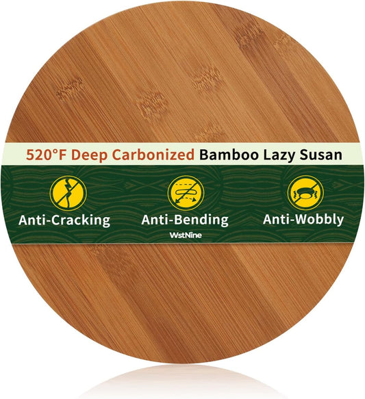 11'' Bamboo Wood Lazy Susan Organizer, Lazy Susan for Cabinet Table Top Countertop Pantry Kitchen Spice Rack, Deep Carbonized Bamboo, Turntable Organizer, Large Spin Base, Rotating Tray No Slip