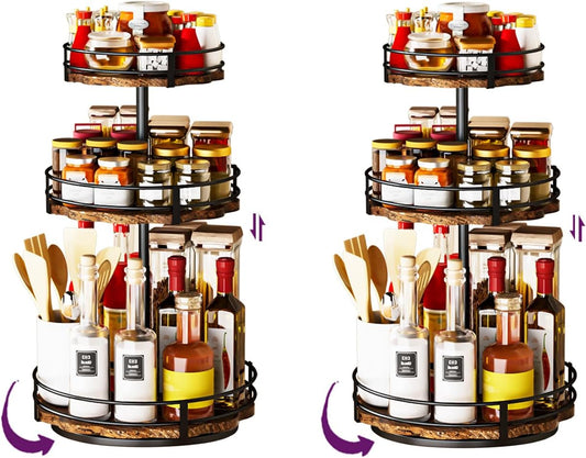 Heavy-Duty 3-Tier Lazy Susan Organizer, Adjustable to Different Heights, Countertop Spice Rack