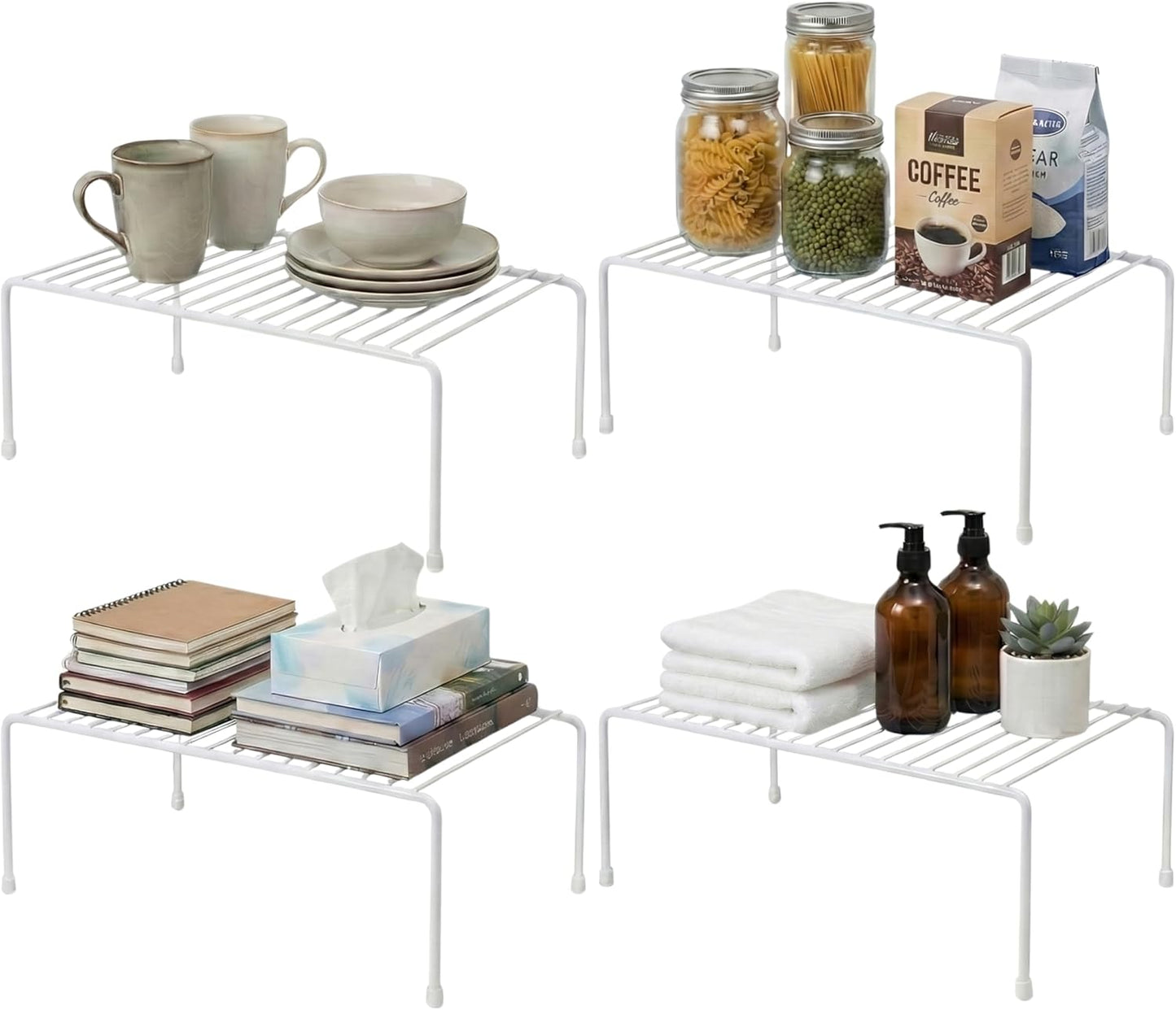 Kitchen Cabinet Wire Shelf Organizer/Rack - 4 Pack Sturdy Metal Shelf Risers