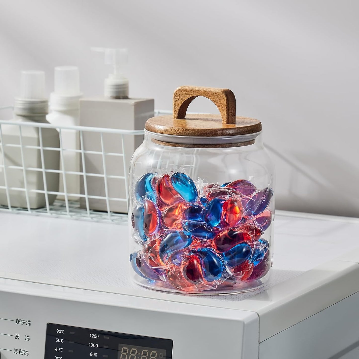 Glass Jars for Laundry Room Organization, Half-Gallon Laundry Pods Container