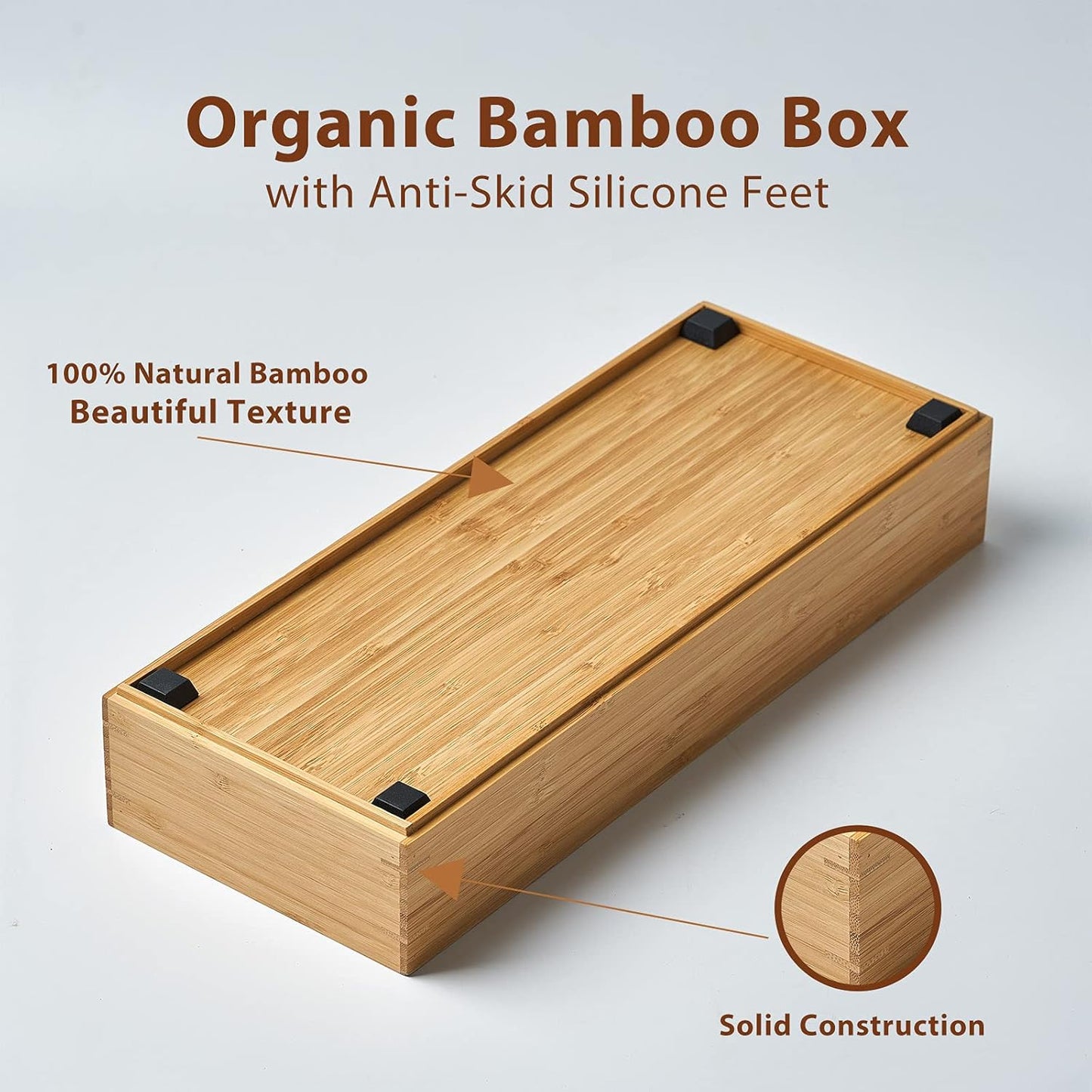 Bamboo Kitchen Drawer Organizer Boxes with Anti-Skid Silicone Feet