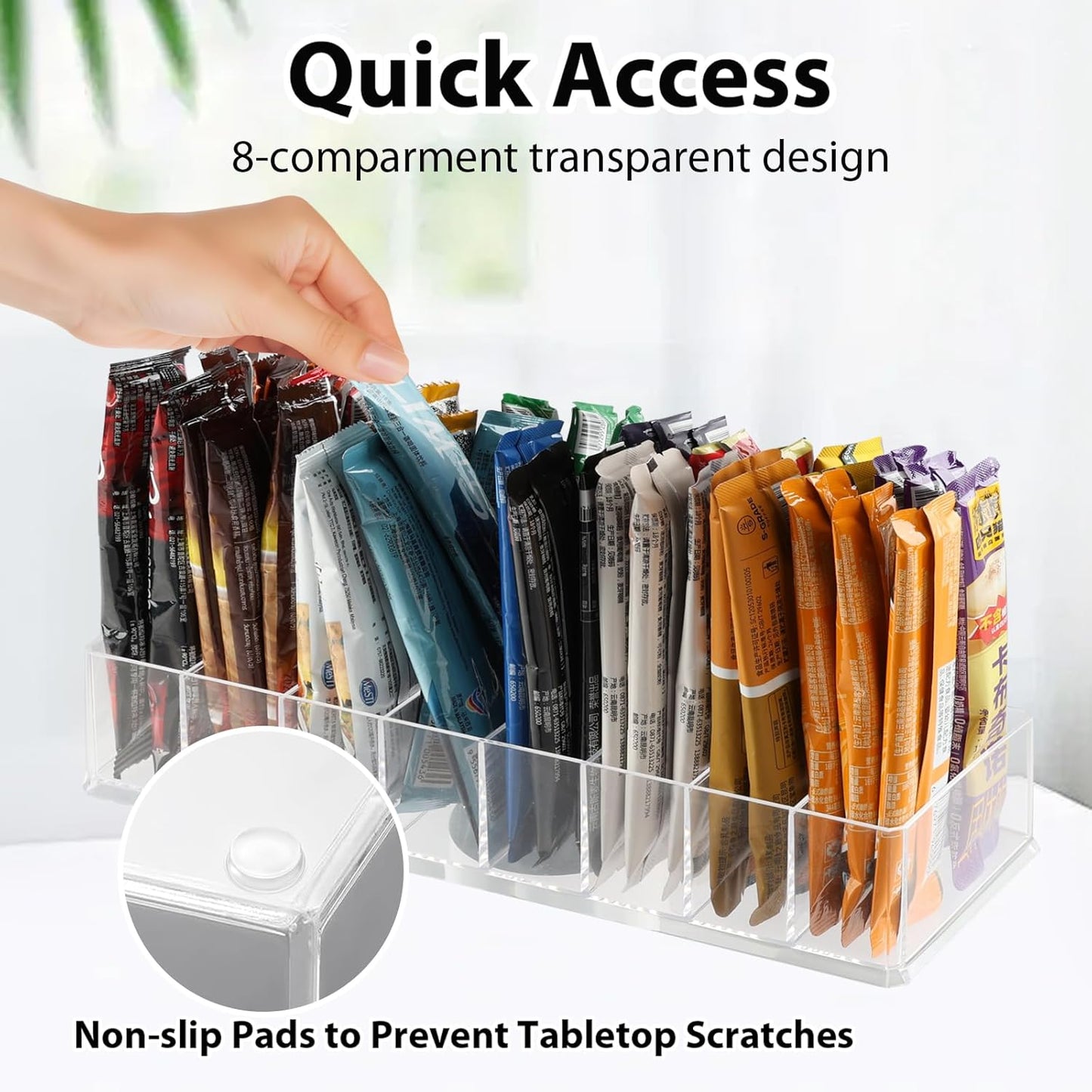 6 Pack Tea Bag Organizer, Clear Plastic Tea Bag Holder with Adhesive Non-Slip Pads