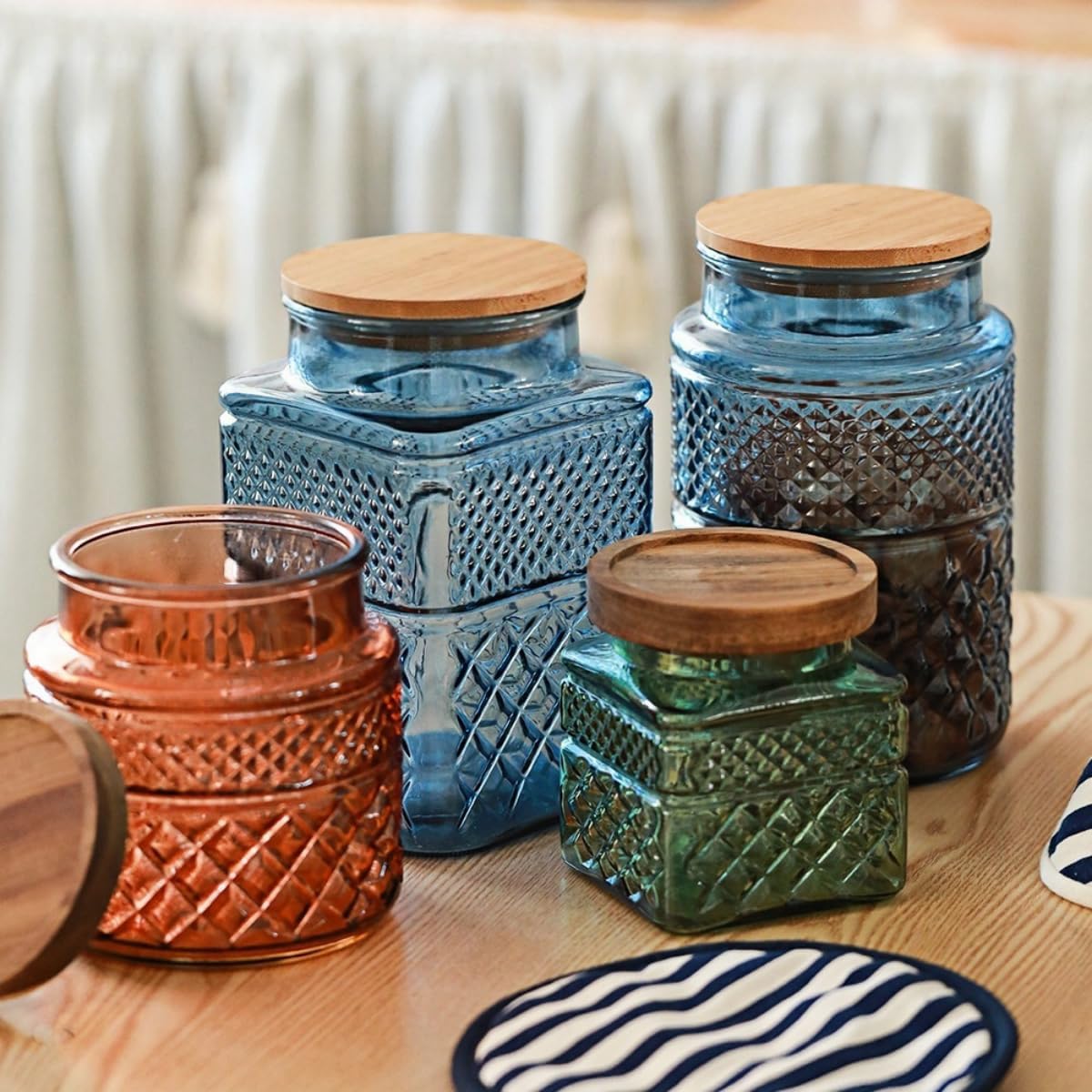 Square Glass Canister, 61oz Candy Jar with Lid, Glass Food Storage Containers for Ground Coffee
