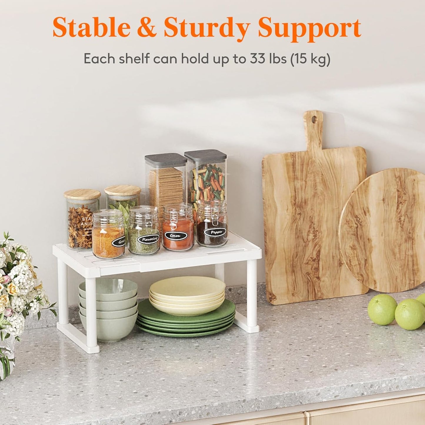 Cabinet Shelf Organiser, Expandable Countertop Kitchen Shelves
