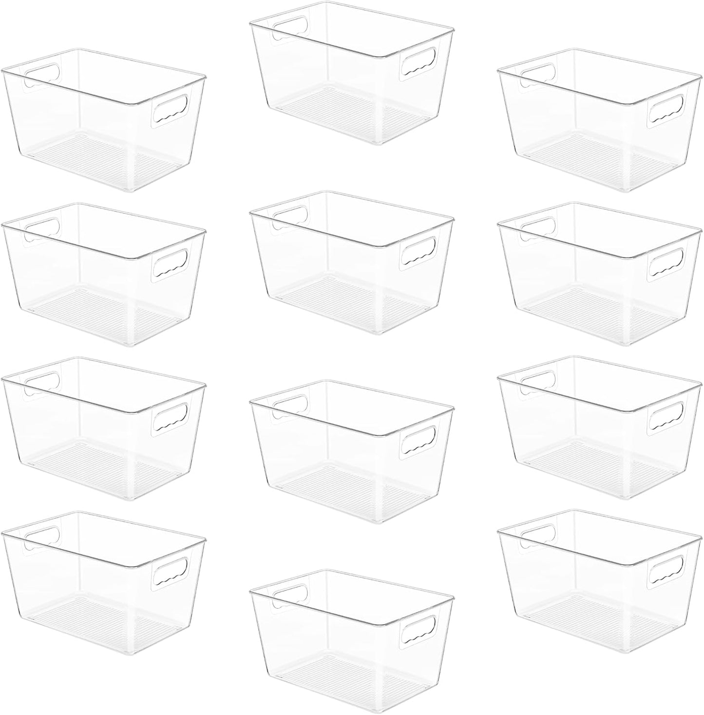 12 Pack Clear Pantry Organizer Bins, Plastic Containers with Handle for Kitchen,Freezer,Cabinet,Closet,Bathroom Under Sink Storage