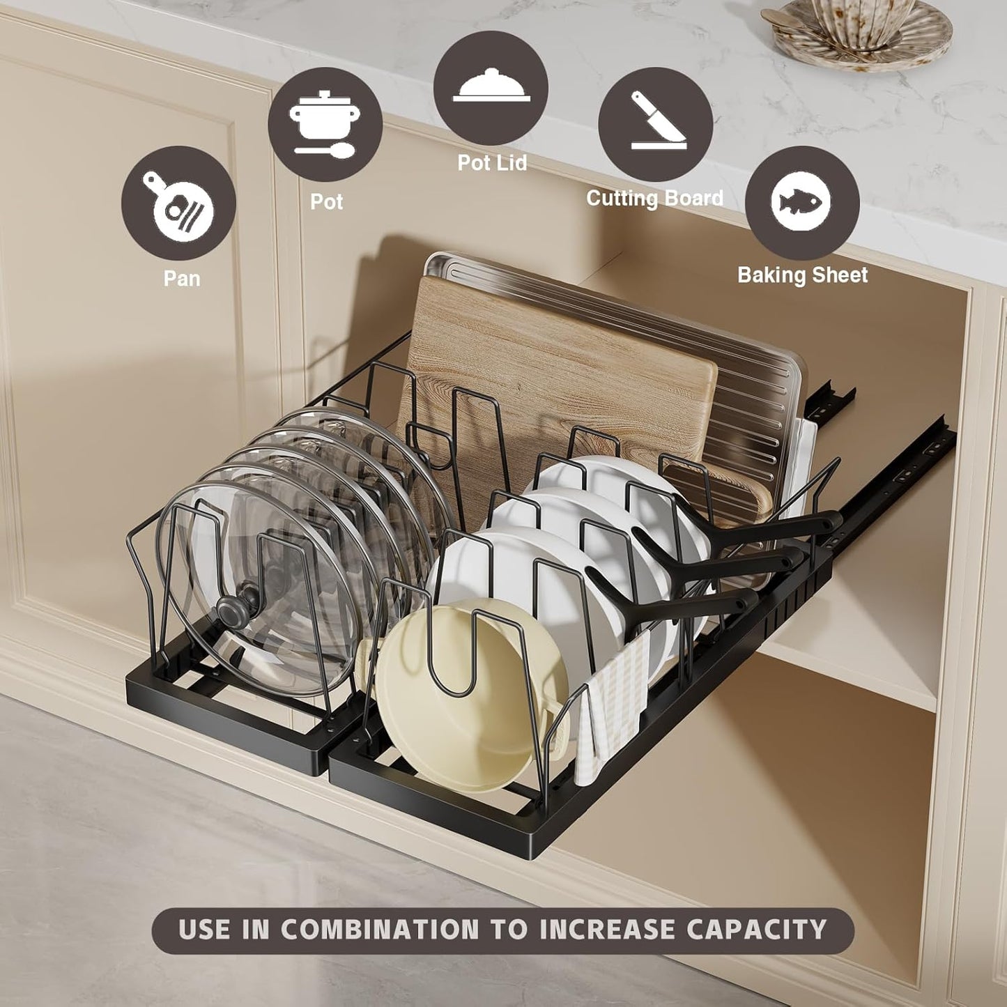2 Pack Pots and Pans Organizer Under Cabinet