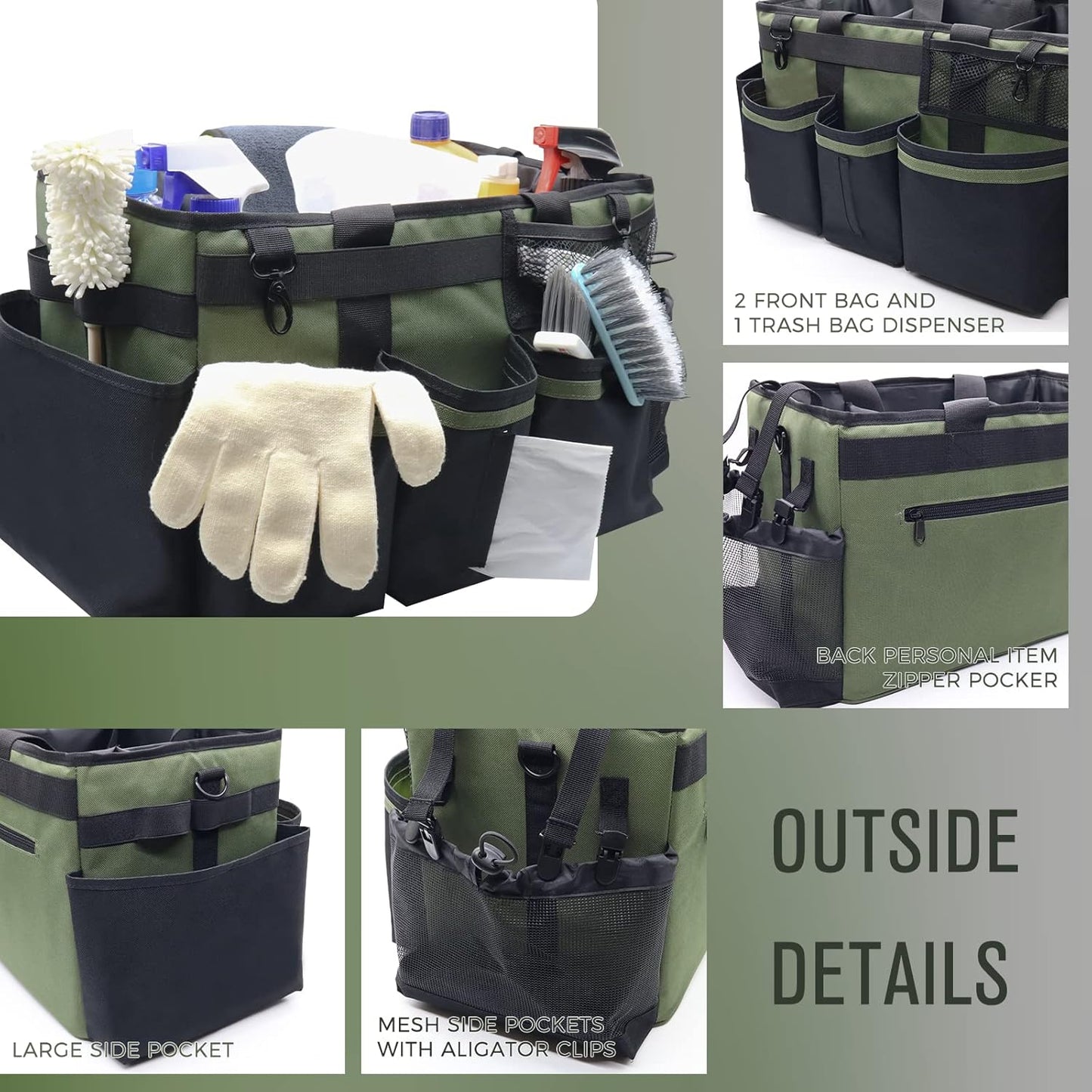 Wearable Cleaning Caddy Organizer with Handle & Shoulder Straps for Housekeepers
