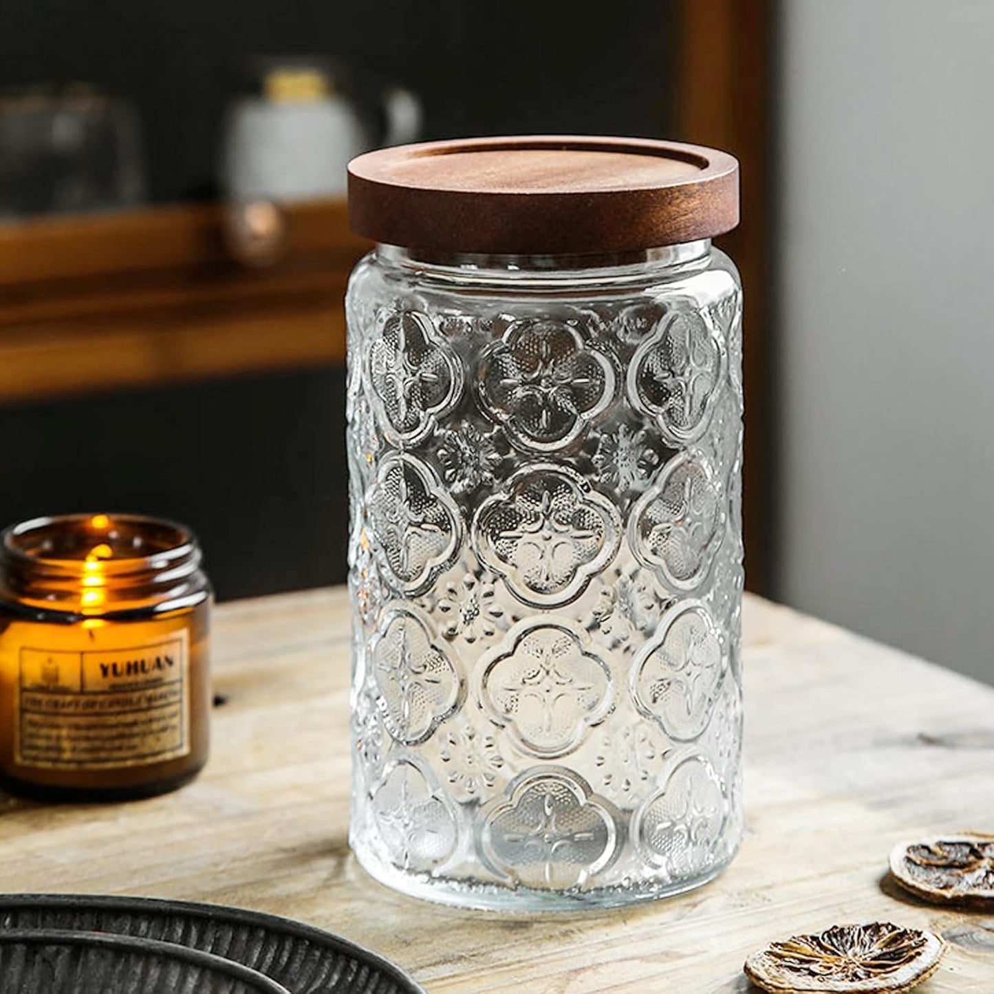 35oz/1000ml Glass Storage Jars with Nature Wood Lids