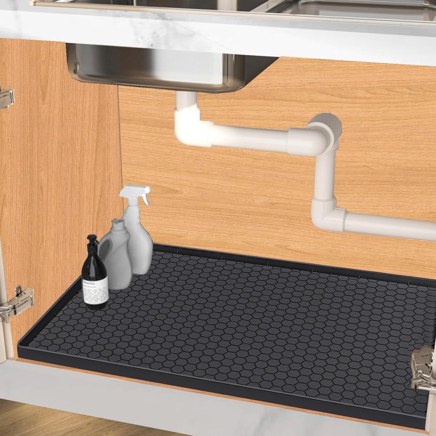 Under Sink Mat 28 x 19 for Kitchen Waterproof, Silicone Under Sink Liner
