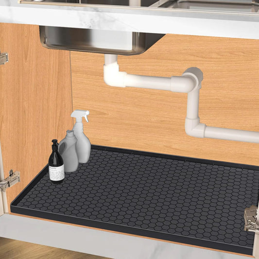 Under Sink Mat 28 x 19 for Kitchen Waterproof, Silicone Under Sink Liner