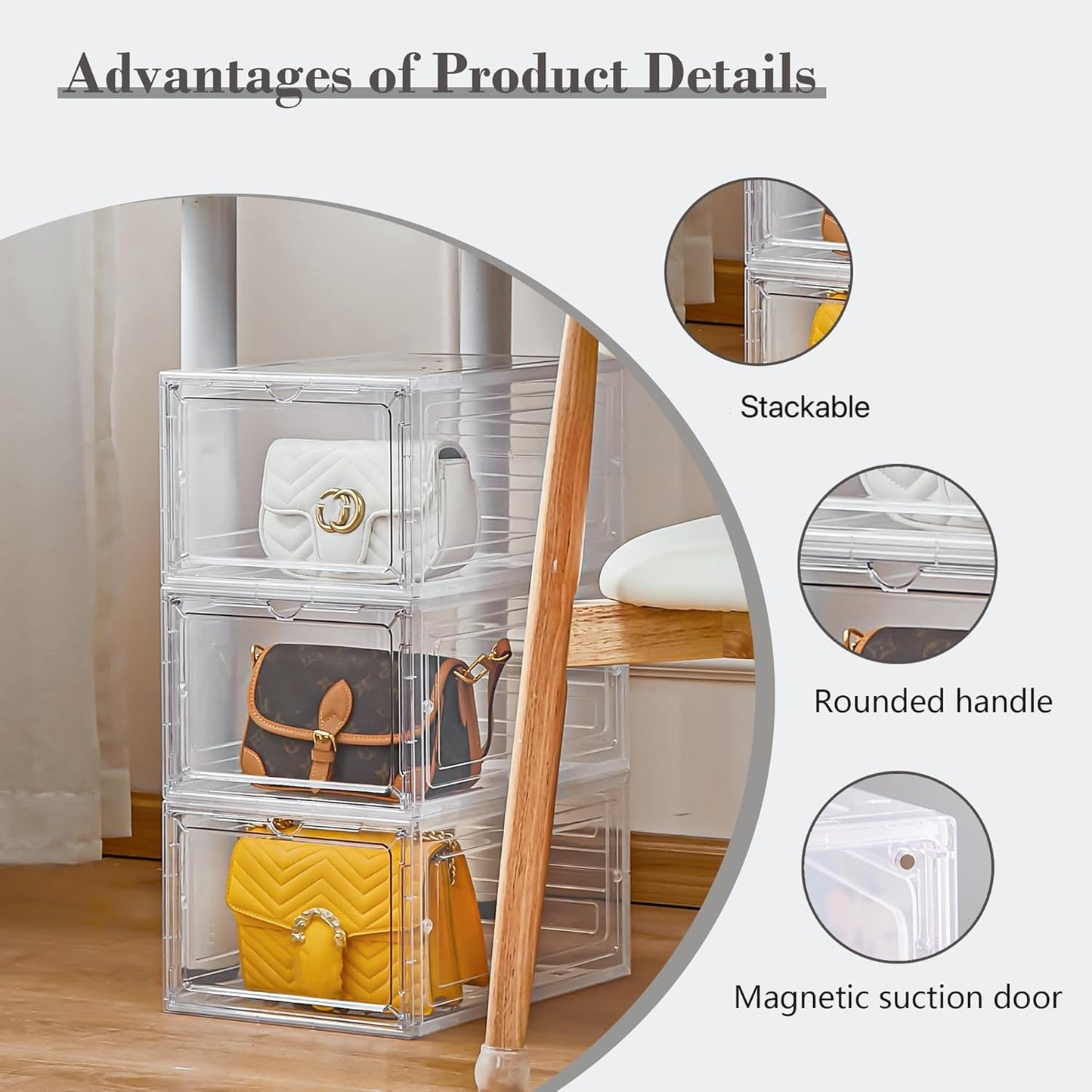 Storage Bins with Lids, 6 Pack Clear Plastic Storage Containers with Magnetic Acrylic Door