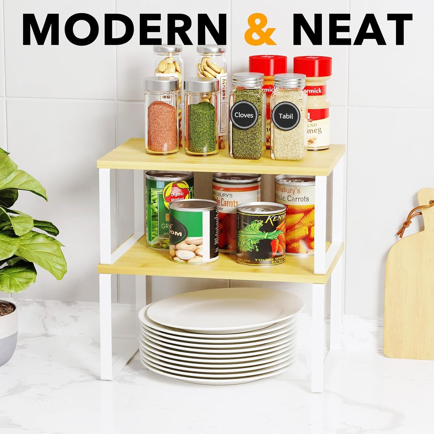 Cabinet Shelf Organizers 2 Pack, Kitchen Counter Rack Shelves Riser
