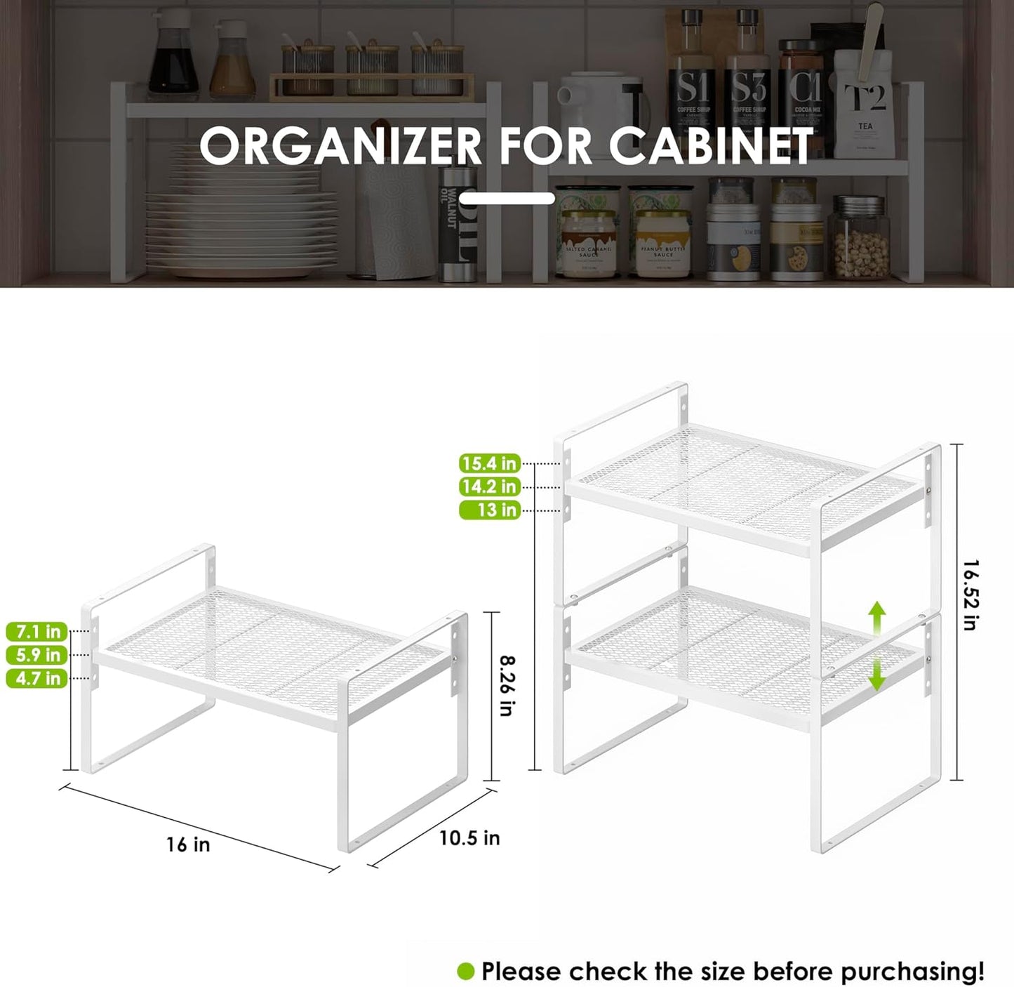 2 Pack Kitchen Countertop Organizer, Stackable Cabinet Shelf Organizer