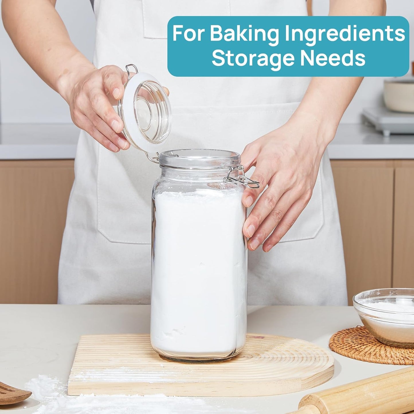 78oz Glass Food Storage Jars with Airtight Clamp Lids, 3 Pack Large Kitchen Canisters for Flour