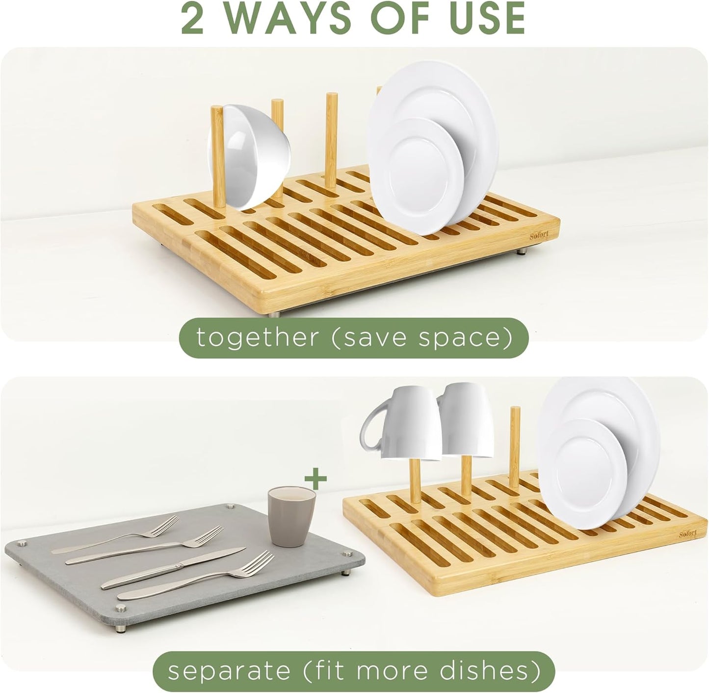 Stone Drying Mat for Kitchen Counter, Quick Dry Ultra Absorbent Dish Drying Mat with Bamboo Rack