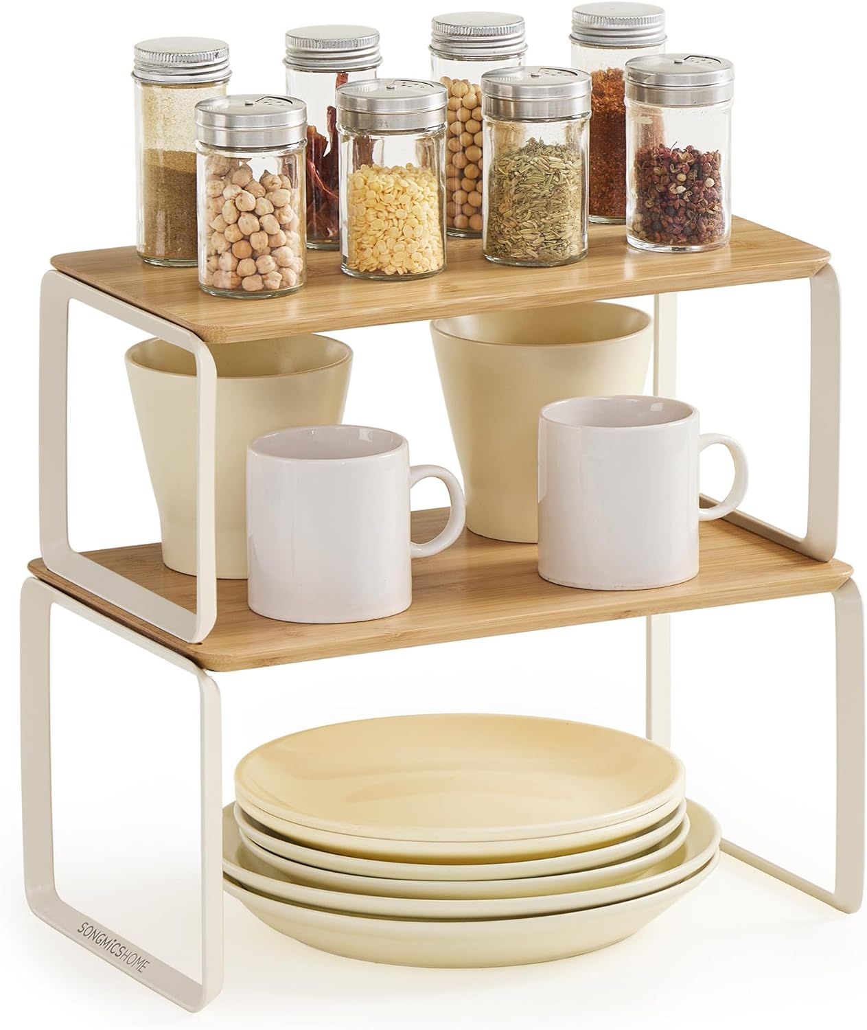 Cabinet Organizer Shelf, Set of 2 Kitchen Counter Shelves, Kitchen Storage, Spice Rack, Stackable
