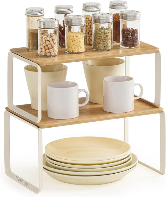 Cabinet Organizer Shelf, Set of 2 Kitchen Counter Shelves, Kitchen Storage, Spice Rack, Stackable