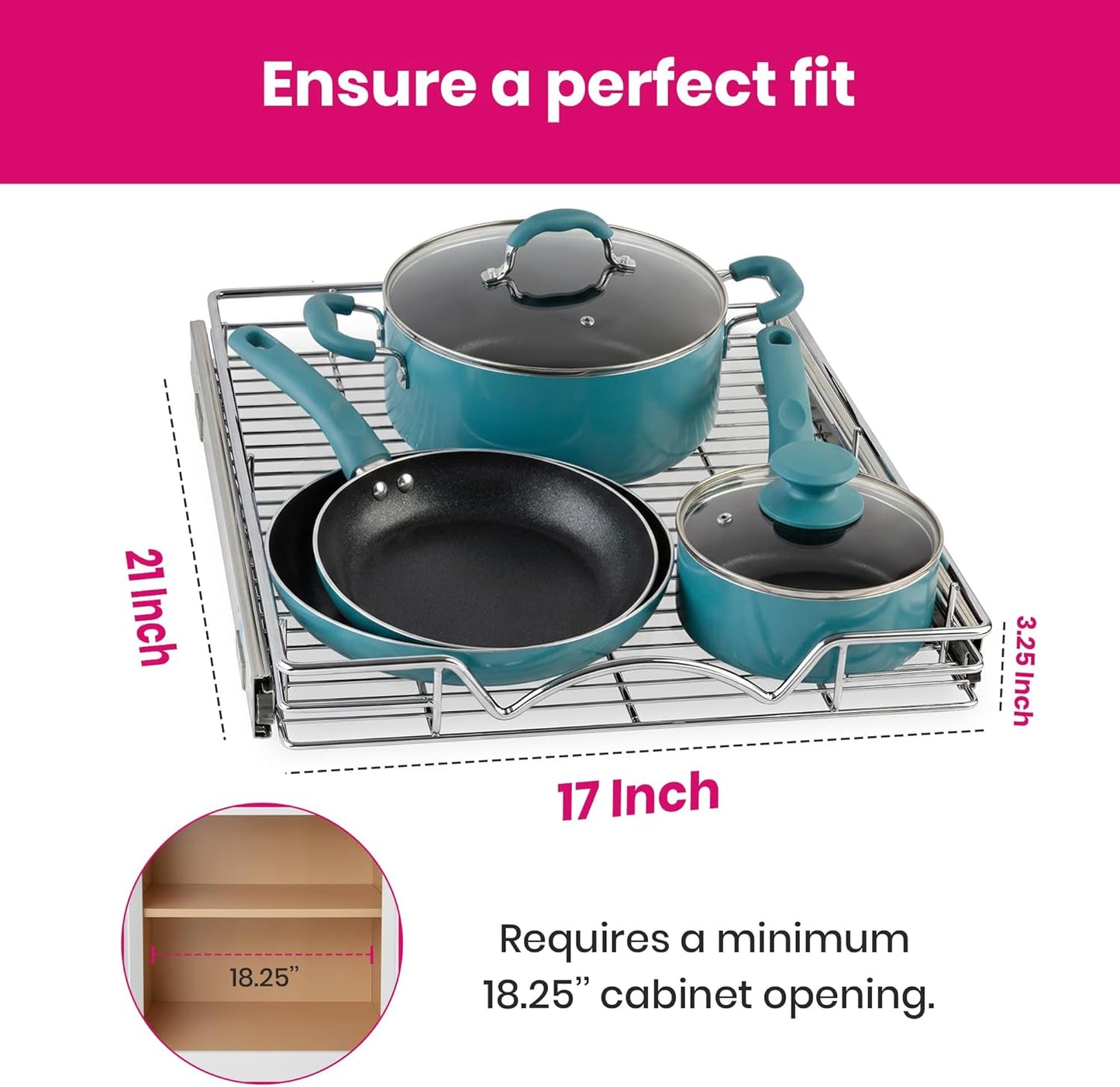 Pull Out Cabinet Organizer, Heavy Duty Caddy w/Lifetime Limited Warranty -17”W x 21”D