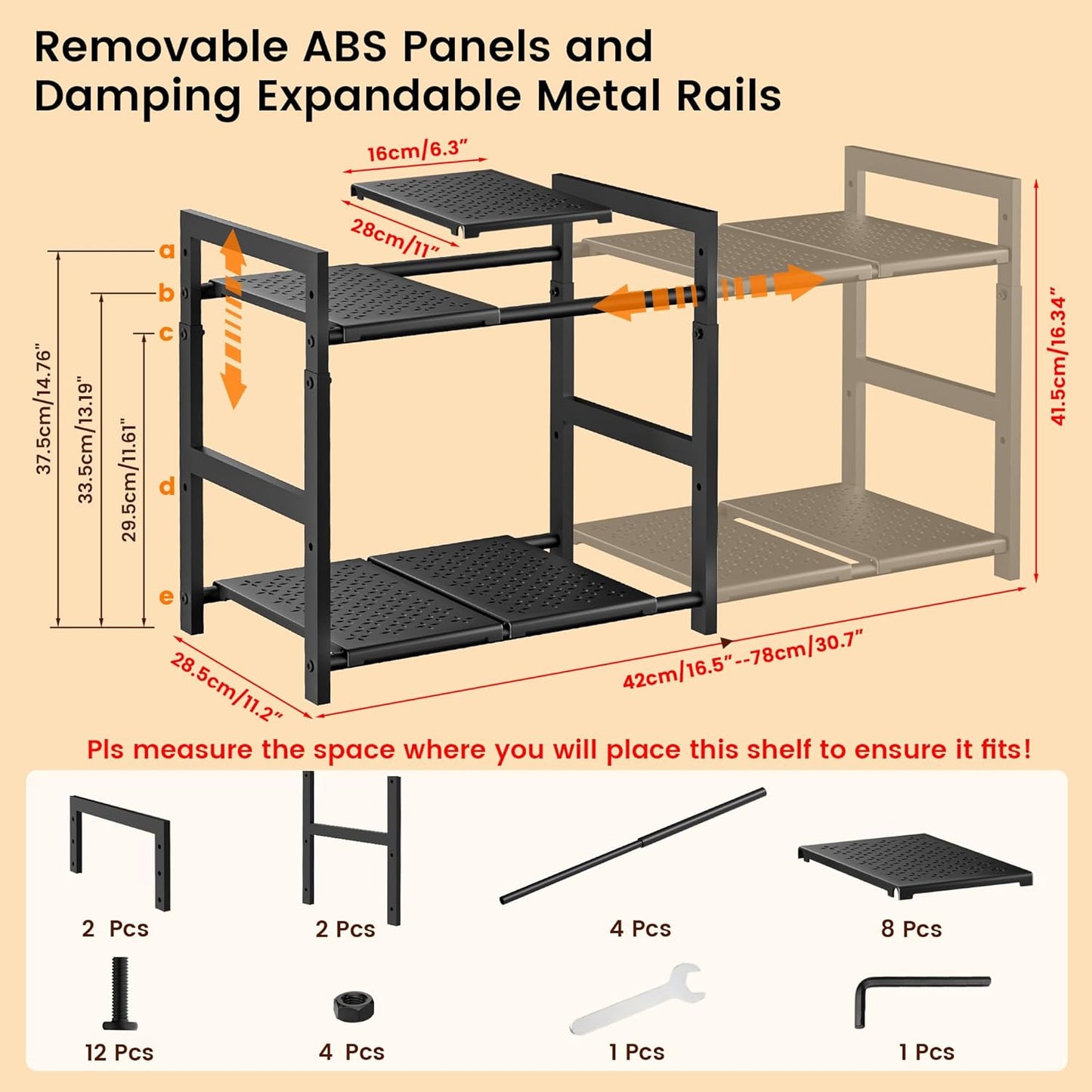 Under Sink Organizer and Storage 16.5"-30.7" Expandable Length