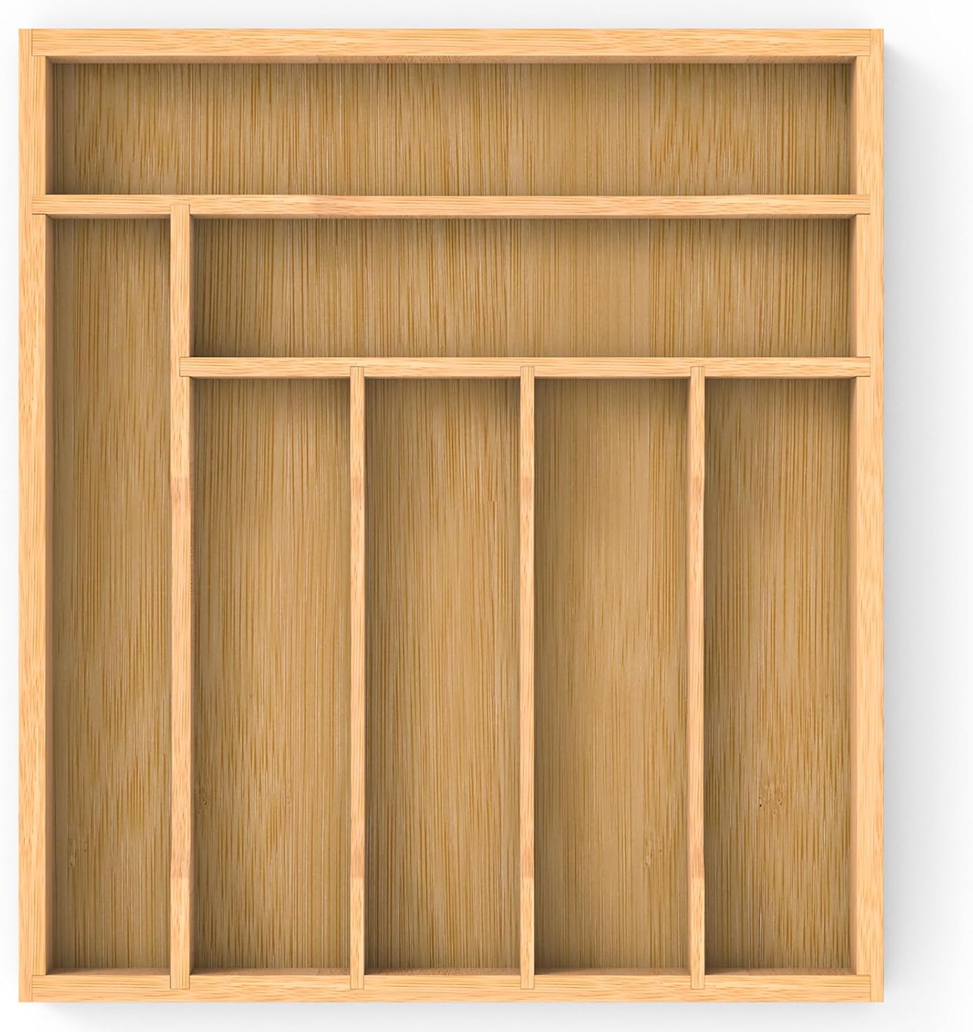 Bamboo Silverware Organizer Drawer Tray, 7-Compartment Utensil Drawer Organizer for Kitchen & Office, Flatware Holder for Forks, Spoons, Cutlery
