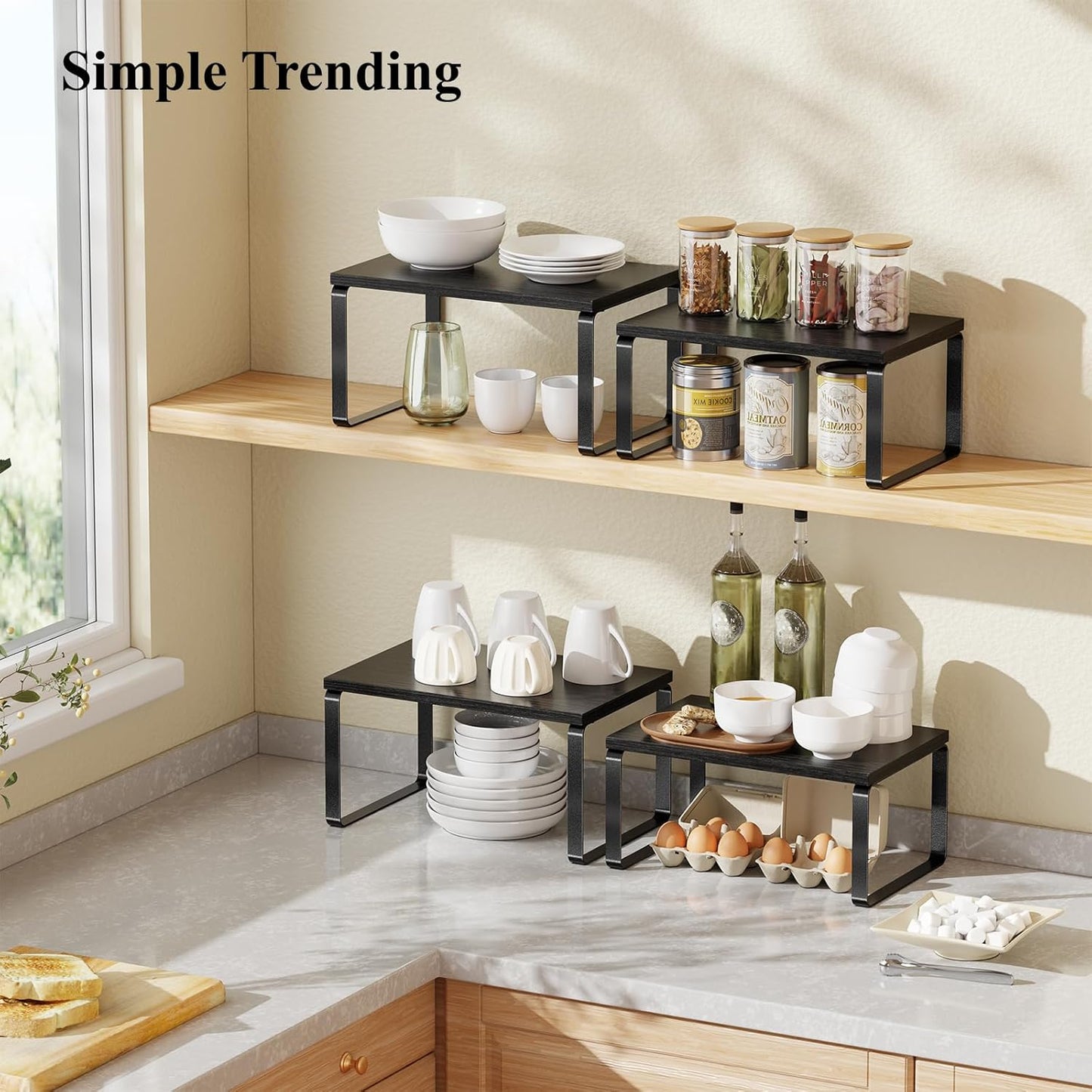 Cabinet Organizer Shelf, Set of 2 Stackable Kitchen Counter Shelves