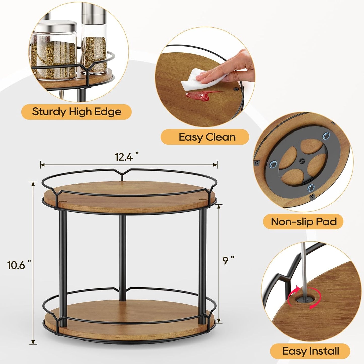 12.4" Lazy Susan Organizer 2 Tier, Rotating Spice Rack