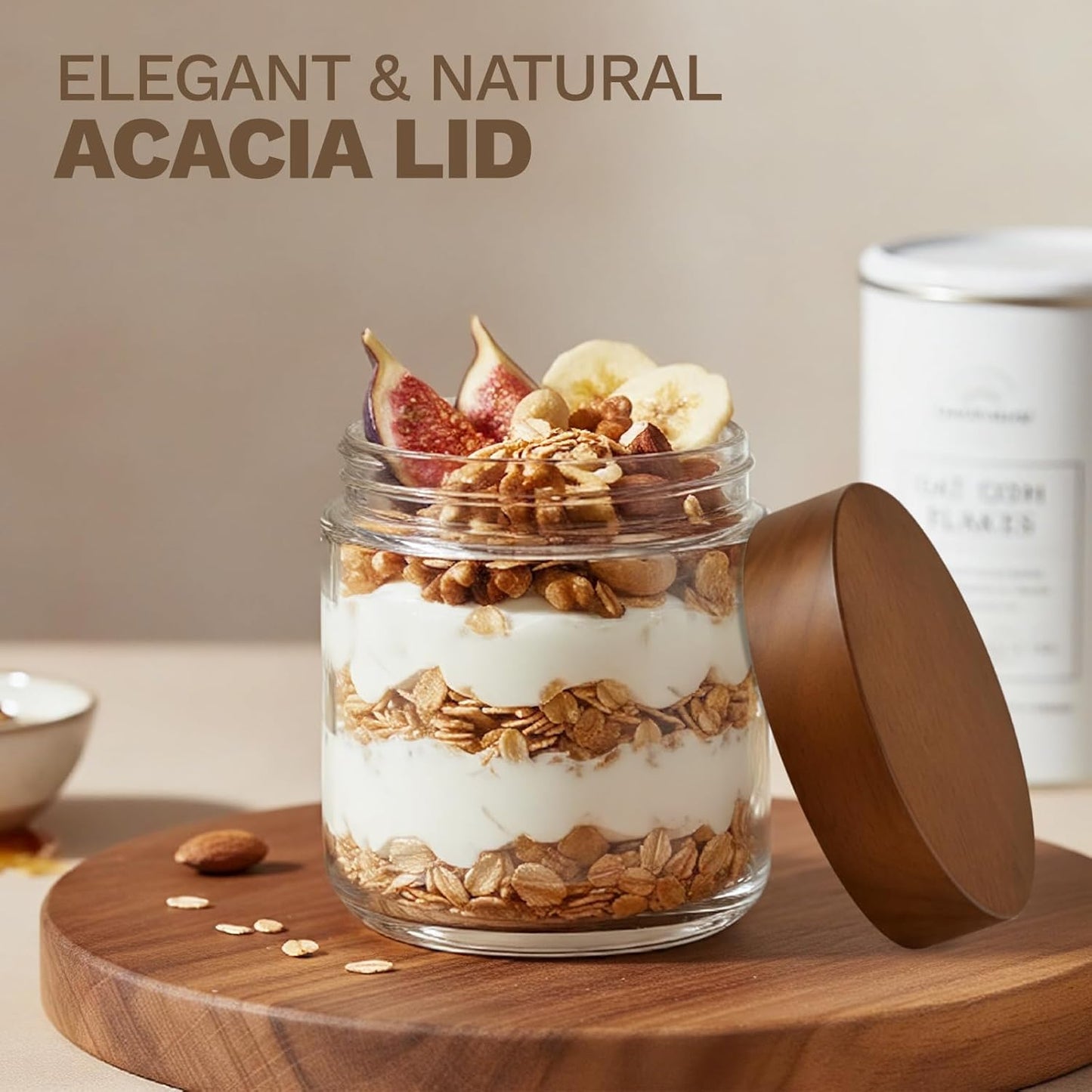 10 oz Small Glass Jars with Lids, Glass Container with Acacia Wood Airtight Lid