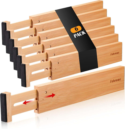Drawer Divider 6 Pack, Bamboo Dresser Organizers for Clothes Socks Underwear Baby Clothing
