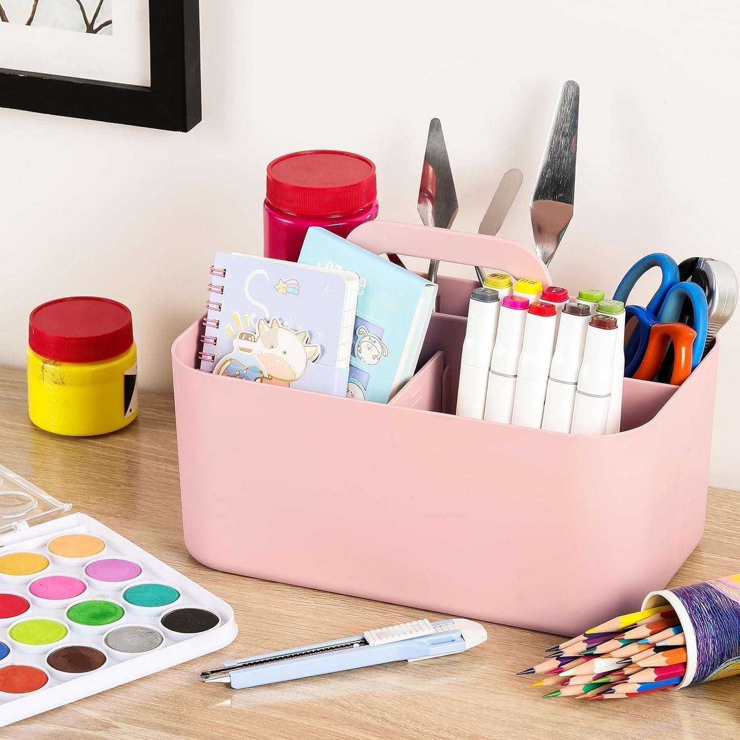 Multiuse Caddy Organizer with Handle, Portable Divided Plastic Tote Bin - Art Craft